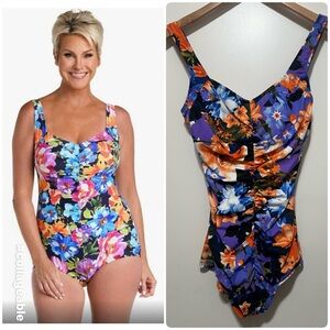 ROSE MARIE REID FLORAL ONE PIECE SWIMSUIT SIZE 14 SHIRRED FRONT